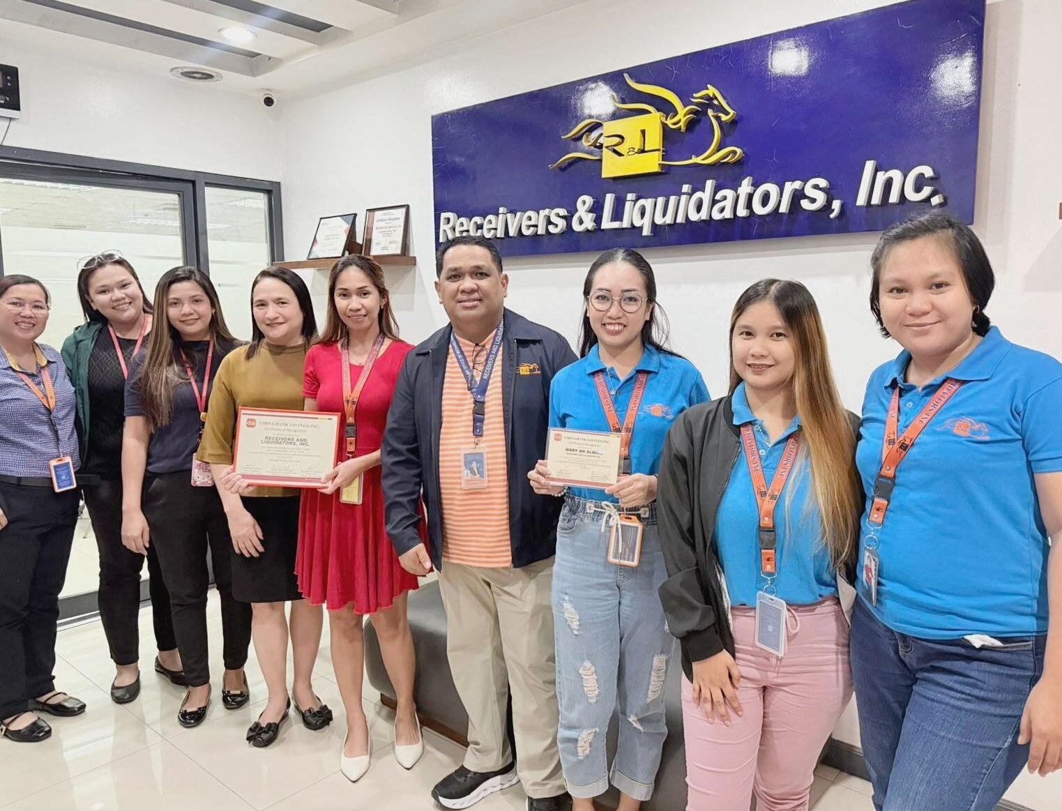 Receivers and Liquidators, Inc. (RNL) proudly celebrates another significant milestone after being recognized by China Bank Savings, Inc. (CBS) as the Top Agency for Housing Collections – Curing for the Fourth Quarter of 2025.
